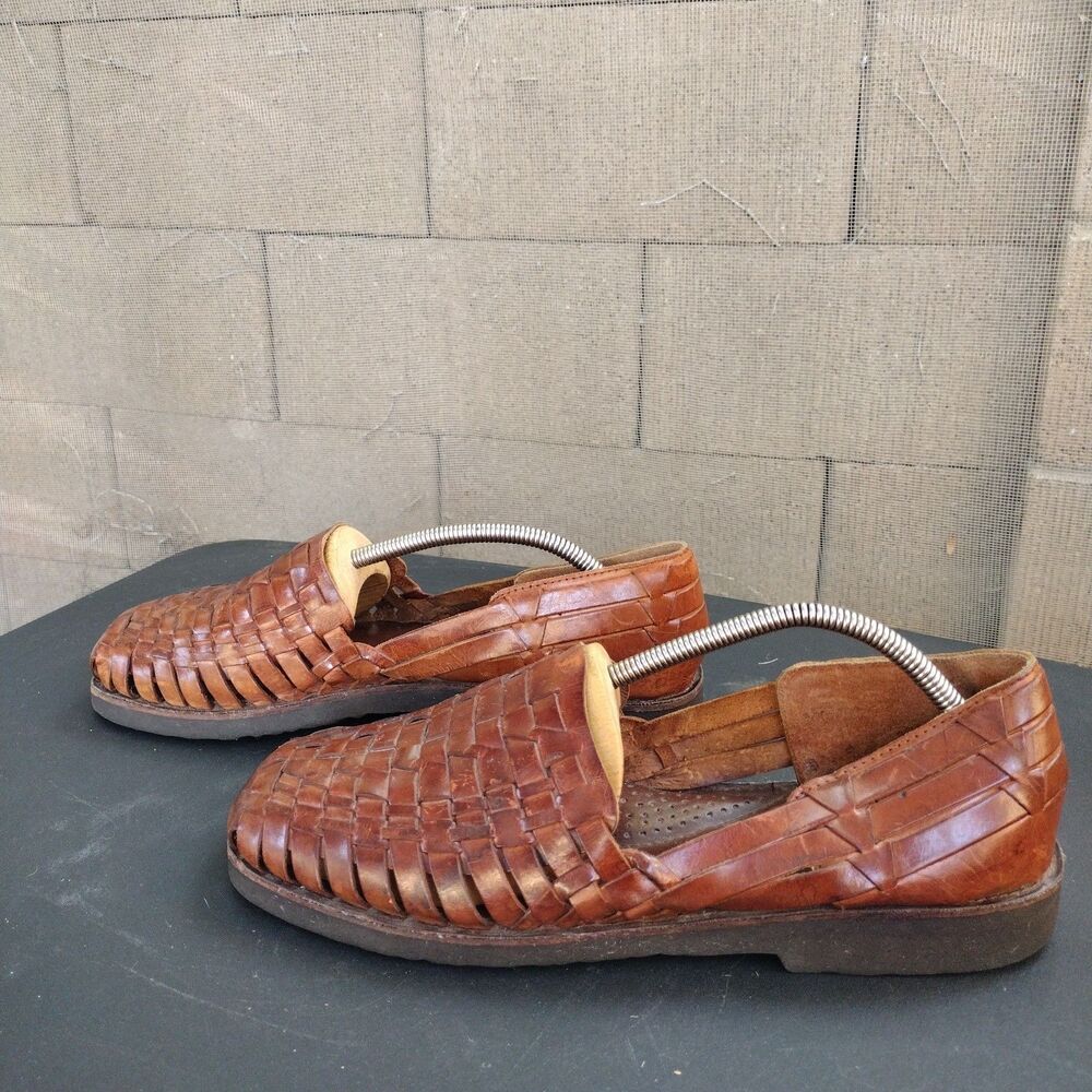 Studio Belvedere Men's Woven Leather Fisherman Flats Slip on Sandals Sz 10 Brown